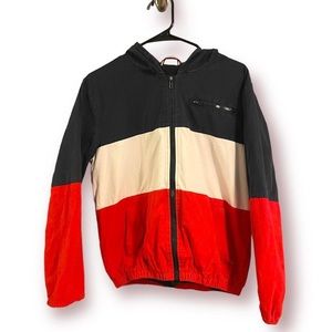 Brandy Melville vintage jacket red white and blue block stripe navy interior